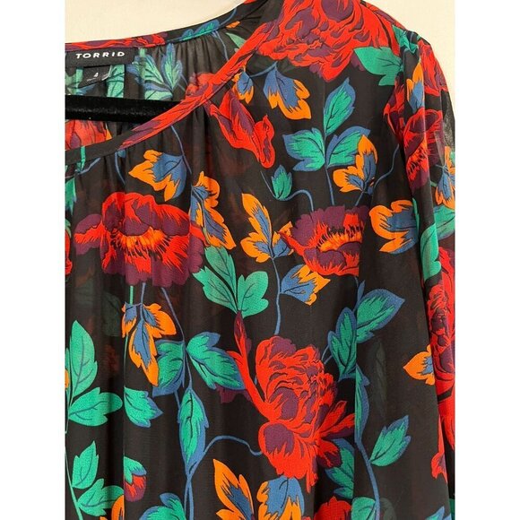 Torrid Dress 4X Red Floral Maxi Peasant Chiffon Lace Fairy Whimsigoth Feminine - Picture 4 of 15
